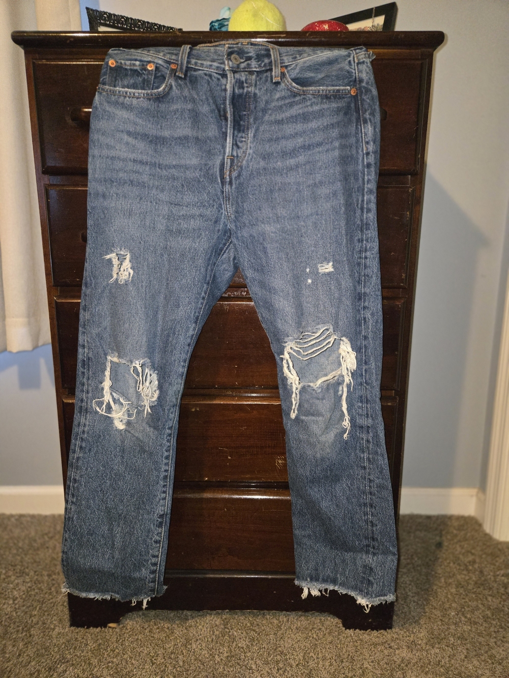 Levi's Straight Distressed Blue Denim Jeans